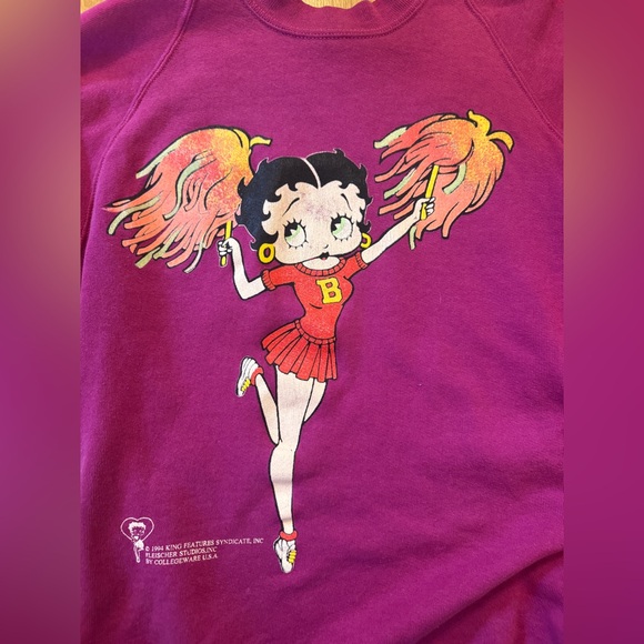 90s Vintage Cheerleader Betty Boop Jerzees Made in USA Magenta Sweatshirt Sz M - Picture 5 of 8